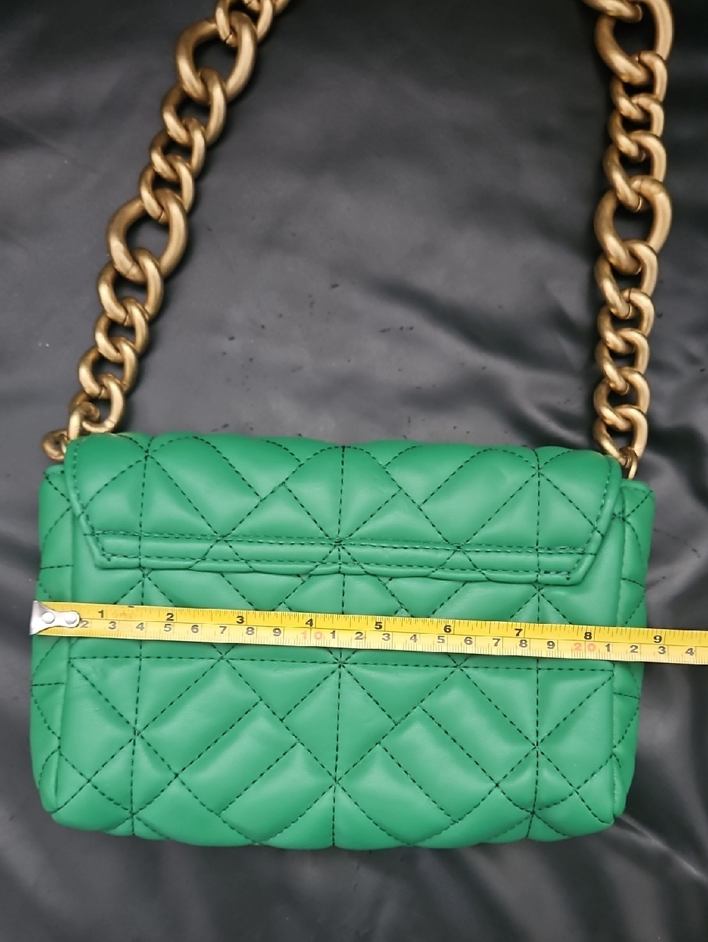 Zara Quilted Green Shoulder Medium Purse Bag Gold Chain Hardware - Picture 6 of 11